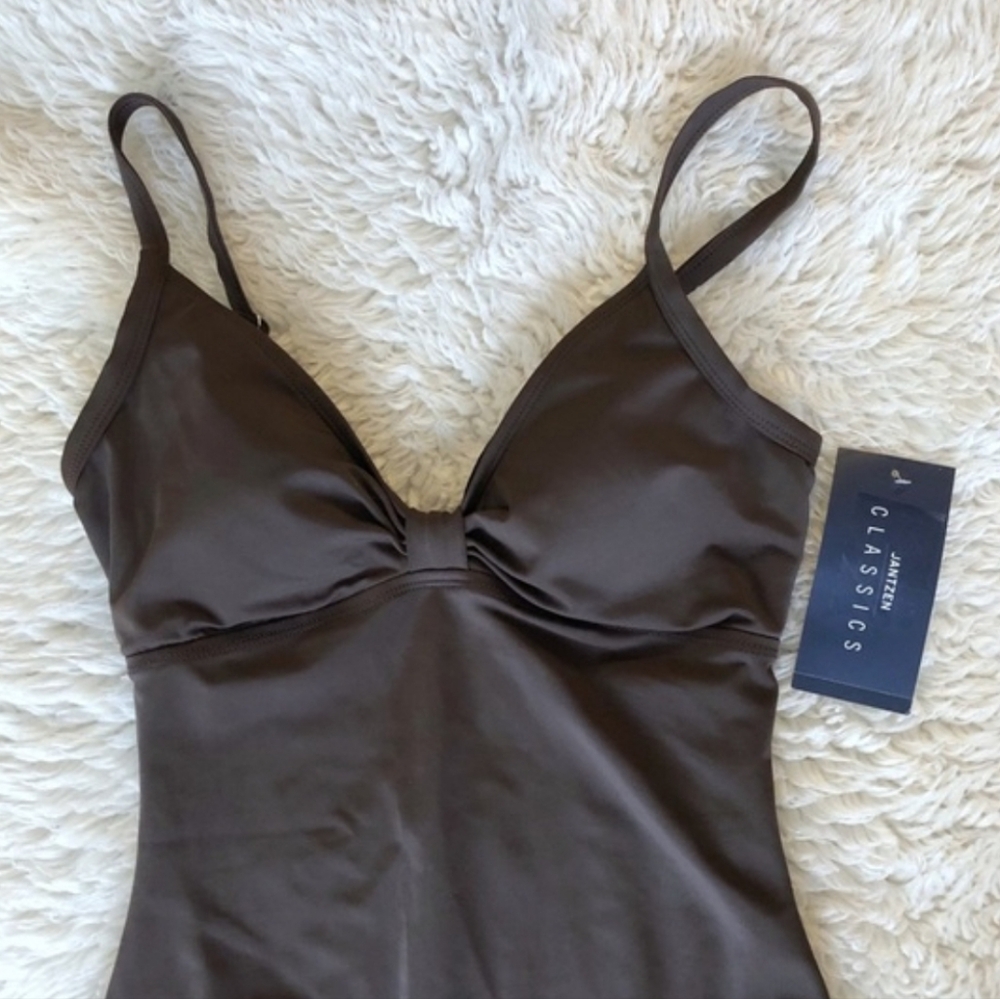 NFS NWT Jantzen Classics Brown One-Piece Swimsuit Slimming Tummy Control - Picture 2 of 9